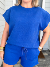 Load image into Gallery viewer, Pre-Order Dark Blue Plus Size Fashion Textured Short 2pcs Outfit