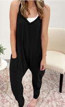 Load image into Gallery viewer, Pre-Order Black Side Pockets Harem Pants Sleeveless V Neck Jumpsuit