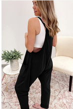 Load image into Gallery viewer, Black Side Pockets Harem Pants Sleeveless V Neck Jumpsuit