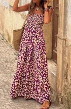 Load image into Gallery viewer, Leopard Ruffle Straps Smocked High Waist Long Dress