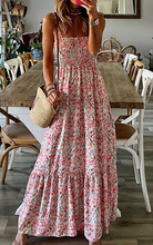 Load image into Gallery viewer, Pre-Order White Boho Floral Smocked Ruffled Maxi Dress
