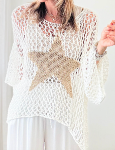 Star Graphic Crochet Knitted Summer Sweater