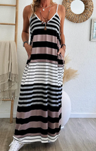 Load image into Gallery viewer, Multicolour Mixed Stripes Spaghetti Straps V Neck Maxi Dress