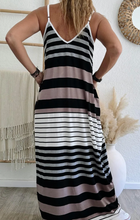 Load image into Gallery viewer, Multicolour Mixed Stripes Spaghetti Straps V Neck Maxi Dress