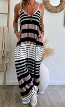 Load image into Gallery viewer, Multicolour Mixed Stripes Spaghetti Straps V Neck Maxi Dress