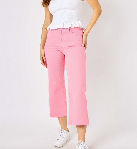 Judy Blue Pink Tummy Control Crop Jeans