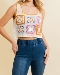 Pre-Order Floral Mosaic Embroidered Crochet Top