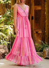 Load image into Gallery viewer, Pre-Order Pink Western Printed Tassel Tie V Neck Wrap Maxi Dress