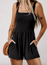 Load image into Gallery viewer, Pre-Order Black Casual Pocketed Smocked Sleeveless Romper