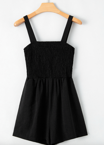 Pre-Order Black Casual Pocketed Smocked Sleeveless Romper