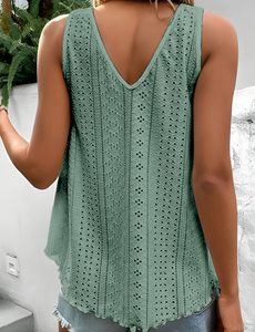Pre-Order Lace Crochet Splicing V Neck Loose Fit Tank Tops