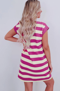 Stripe Cap Sleeve Pocketed Shift T-shirt Dress