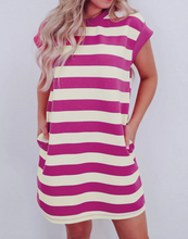 Load image into Gallery viewer, Pre-Order Stripe Cap Sleeve Pocketed Shift T-shirt Dress