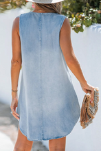 Load image into Gallery viewer, Pre-Order Beau Blue Light Wash Split Neck Sleeveless Chambray Dress