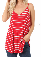 Load image into Gallery viewer, Ruby &amp; White Stripe Reversible Tank Top