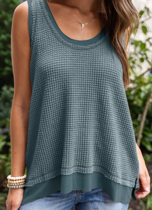 Scoop Neck Waffle Knit Flowy Tanks