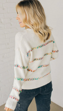 Load image into Gallery viewer, Pre-Order White Colorful Cross Stitch Drop Shoulder Sweater