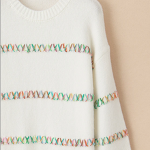 Load image into Gallery viewer, Pre-Order White Colorful Cross Stitch Drop Shoulder Sweater