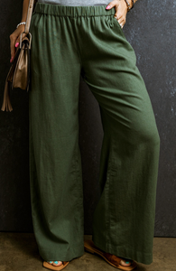 Pre-Order Fern Green Elastic Waist Casual Wide Leg Pants