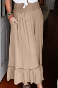 Pre-Order Parchment Smocked Waist Ruffled Maxi Skirt