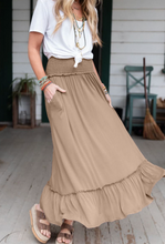 Load image into Gallery viewer, Pre-Order Parchment Smocked Waist Ruffled Maxi Skirt