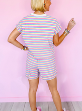 Load image into Gallery viewer, Pre-Order Purple Stripe Tee and Tassel Drawstring Shorts Set