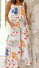 Load image into Gallery viewer, White Square Neck Tank and Wide Leg Pants Floral Set