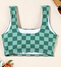 Load image into Gallery viewer, Pre-Order Green Checkered Print Square Neck Cropped Swim Top