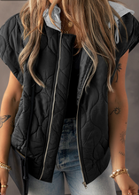 Load image into Gallery viewer, Pre-Order Black Quilted Drawstring Hooded Zip Up Puffer Vest