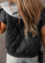 Load image into Gallery viewer, Pre-Order Black Quilted Drawstring Hooded Zip Up Puffer Vest
