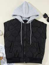 Load image into Gallery viewer, Pre-Order Black Quilted Drawstring Hooded Zip Up Puffer Vest