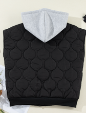 Load image into Gallery viewer, Pre-Order Black Quilted Drawstring Hooded Zip Up Puffer Vest