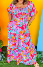 Load image into Gallery viewer, Pre-Order Multicolour Plus Size Floral Smocked Puff Sleeve Maxi Dress