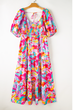 Load image into Gallery viewer, Pre-Order Multicolour Plus Size Floral Smocked Puff Sleeve Maxi Dress