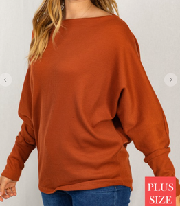 Rust Dolman Sleeve Solid Knit Top