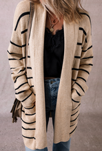 Load image into Gallery viewer, Black Stripe Shawl Neckline Open Cardigan with Pockets