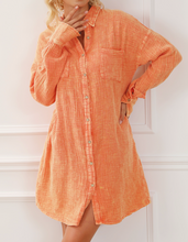 Load image into Gallery viewer, Orange Crinkled Dual Chest Pocket Oversized Shirt Dress