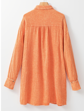 Load image into Gallery viewer, Orange Crinkled Dual Chest Pocket Oversized Shirt Dress