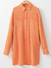 Load image into Gallery viewer, Orange Crinkled Dual Chest Pocket Oversized Shirt Dress