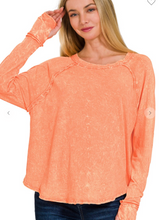 Load image into Gallery viewer, Coral Crinkle Washed Scoop Neck Long Sleeve Top