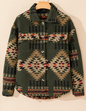 Load image into Gallery viewer, Pre-Order Green Aztec Print Flap Pockets Long Sleeve Shacket
