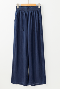 Side Pockets Frilled Smocked High Waist Wide Leg Jeans