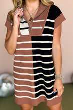 Load image into Gallery viewer, Pre-Order  Stripe Color Block Quarter Zip Collar Short Sleeve Sweater Dress