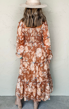 Load image into Gallery viewer, Pre-Order Brown Floral Print Shirred Square Neck High Waist Maxi Dress