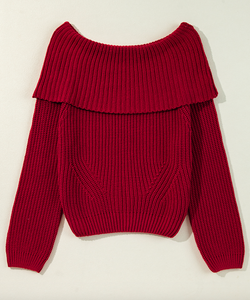 Pre-Order Racing Red Off-the-shoulder Knit Sweater