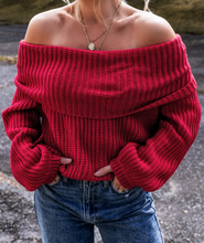 Load image into Gallery viewer, Pre-Order Racing Red Off-the-shoulder Knit Sweater