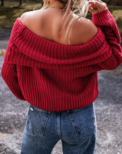 Load image into Gallery viewer, Pre-Order Racing Red Off-the-shoulder Knit Sweater