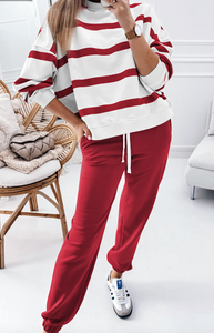 Pre-Order Striped Drop Shoulder Pullover and Jogger Pants Set