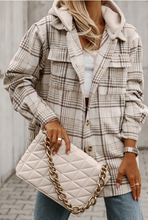 Load image into Gallery viewer, Khaki Plaid Removable Hood Buttoned Shacket