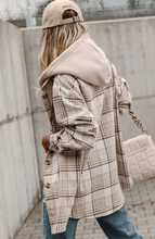 Load image into Gallery viewer, Khaki Plaid Removable Hood Buttoned Shacket